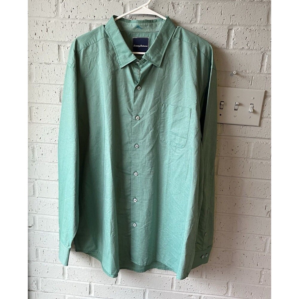 Tommy Bahama Green Shirt XXL Mens Long Sleeve Button Front Lightweight Pocket